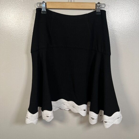 Jonathan Simkhai A-line Skirt Size 4 Black Embroidered Trim Work Office Career - Picture 3 of 8